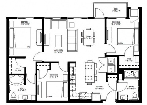Floor plan for 3 beds, 2 baths, 1179 sqft